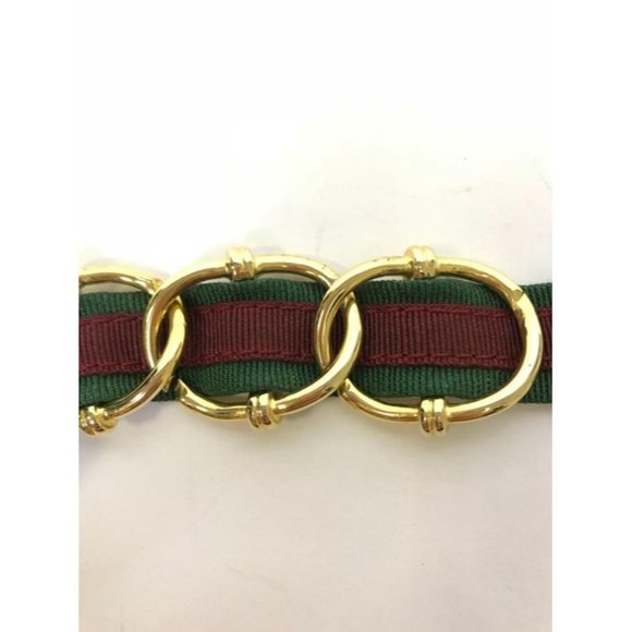 LINEA Red Green Stripe Chain & Leather Sherry Belt - Picture 3 of 7